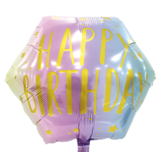 Μπαλόνι Happy Birthday Παστέλ Εξάγωνο