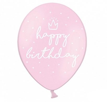 12" Μπαλόνι Happy Birthday ροζ (6 τεμ)