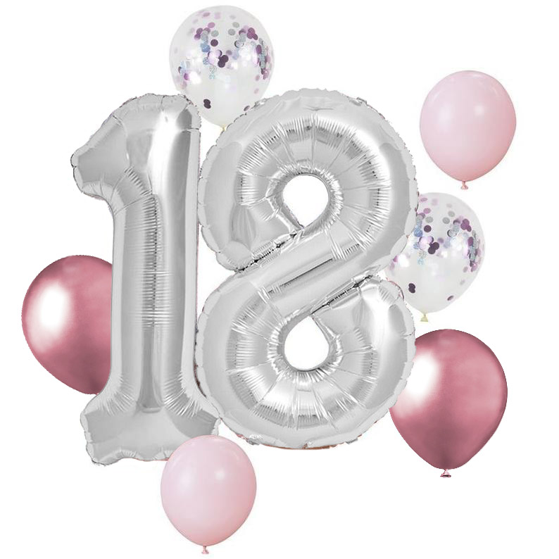 Σετ Μπαλόνια Γενεθλίων Αριθμοί 18 Ασημί (8 τεμ)