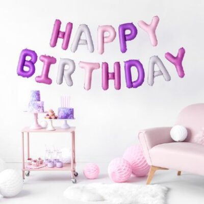 Σετ μπαλονιών "Happy Birthday" Ροζ & Μοβ Mix (13 τεμ)