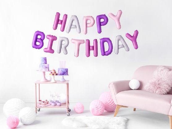 Σετ μπαλονιών "Happy Birthday" Ροζ & Μοβ Mix (13 τεμ)