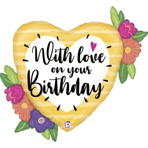 Μπαλόνι Φλοράλ Καρδιά "With Love on your Birthday"