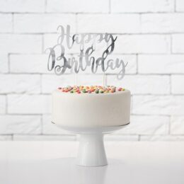 Topper τούρτας Happy Birthday Ασημί