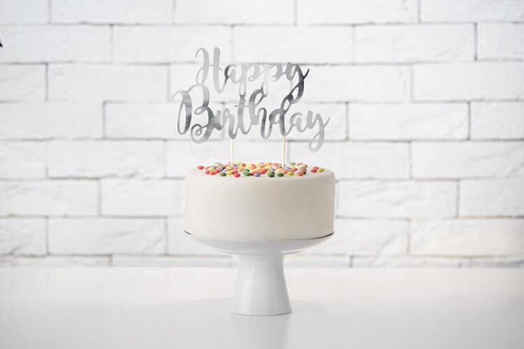 Topper τούρτας Happy Birthday Ασημί