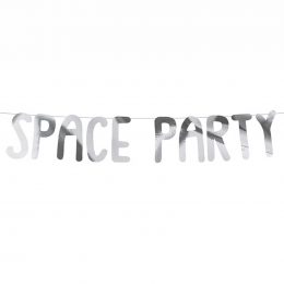 Διακοσμητικό μπάνερ ασημί "Space Party"