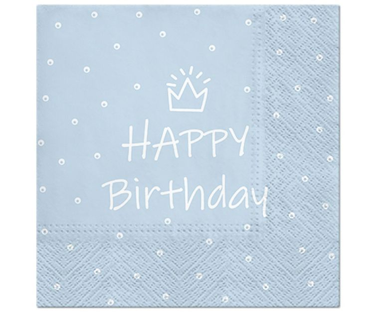 Χαρτοπετσέτες Happy Birthday κορωνίτσα γαλάζια (20 τεμ)