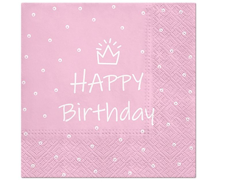 Χαρτοπετσέτες Happy Birthday κορωνίτσα ροζ (20 τεμ)