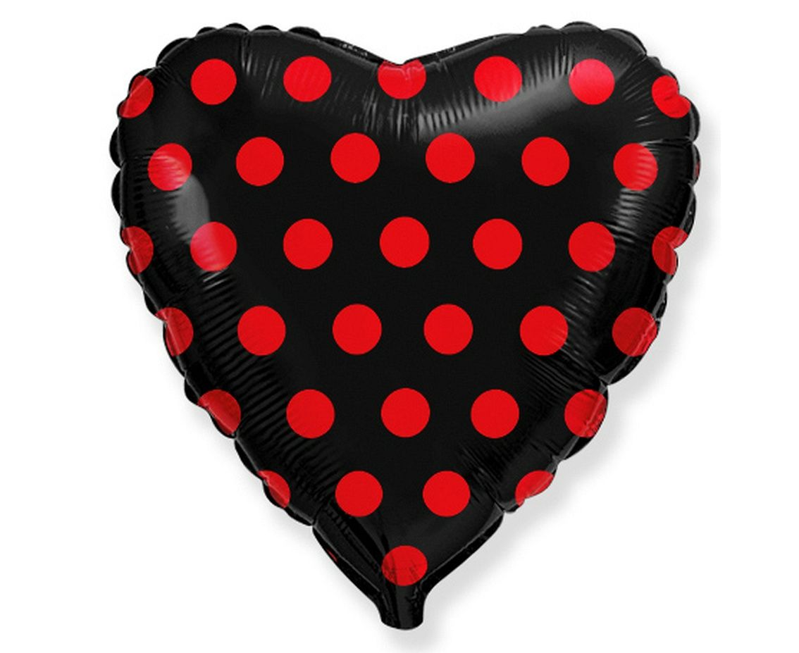 Μπαλόνι Καρδιά μαύρο με κόκκινο πουά 18"
