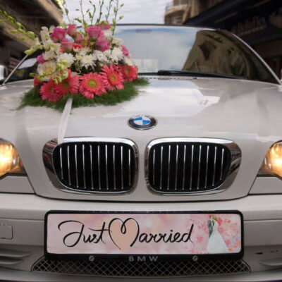 Πινακίδα αυτοκινήτου γάμου "Just Married ροζ"