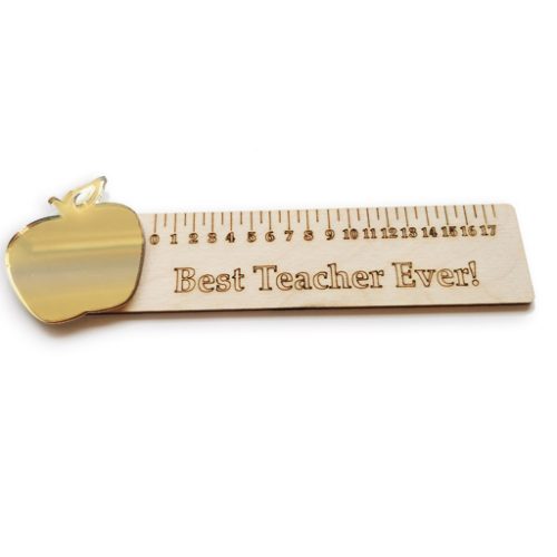 Ξύλινος Χάρακας με χρυσό Μήλο "Best Teacher"