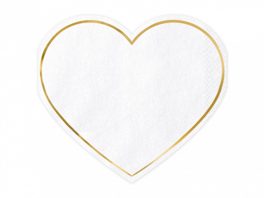Χαρτοπετσέτες Καρδιά άσπρο με χρυσό (20 τεμ)