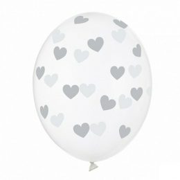 Σετ Διάφανα Μπαλόνια με ασημί Καρδιές (6 τεμ)