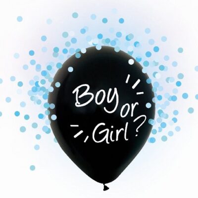 Σετ μαύρα μπαλόνια Boy or Girl με γαλάζιο κομφετί