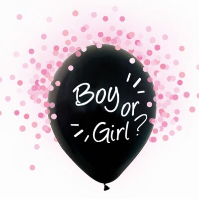 Σετ μαύρα μπαλόνια Boy or Girl με ροζ κομφετί