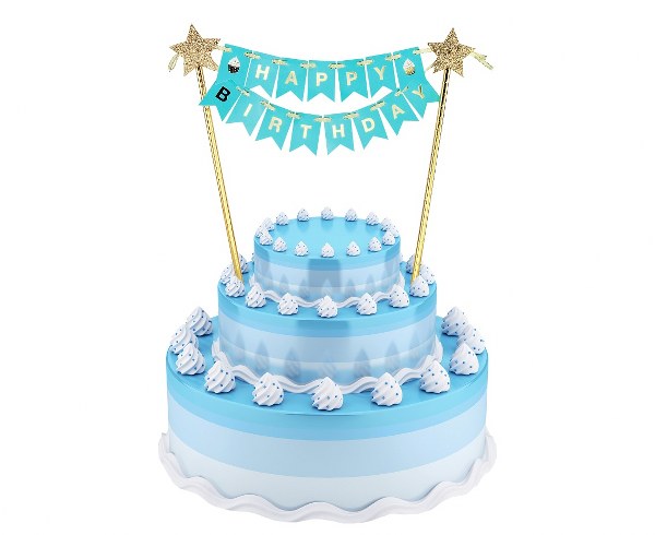 Τόπερ τούρτας Happy Birthday γαλάζιο