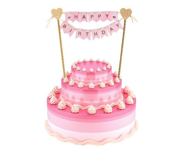 Τόπερ τούρτας Happy Birthday ροζ
