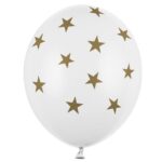 Σετ άσπρα Μπαλόνια με χρυσά Αστεράκια (6 τεμ)