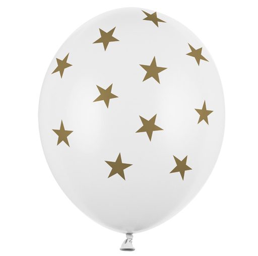Σετ άσπρα Μπαλόνια με χρυσά Αστεράκια (6 τεμ)