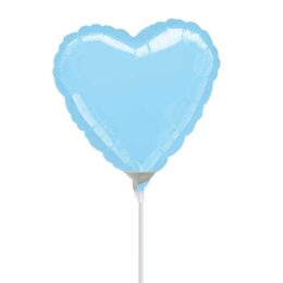 10" Mini Shape μπαλόνι Γαλάζια Καρδιά με καλαμάκι
