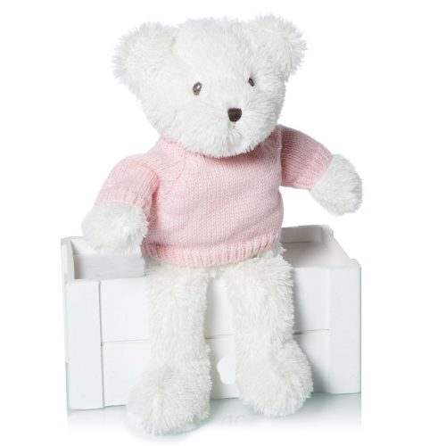 Λευκό λούτρινο Αρκουδάκι με ροζ μπλουζάκι