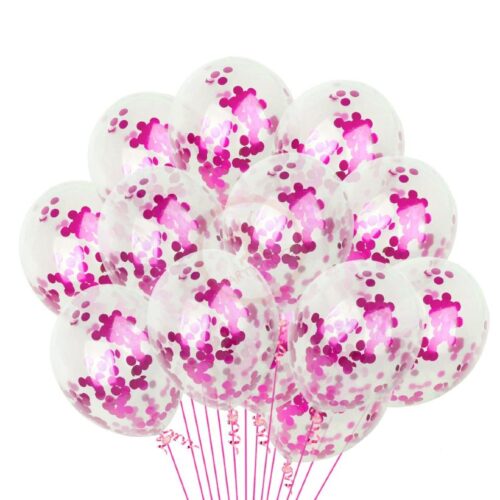Διάφανο μπαλόνι με Φούξια κομφετί