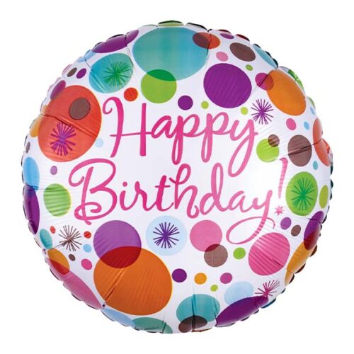 18" Μπαλόνι Άσπρο Πουά "Happy Birthday"
