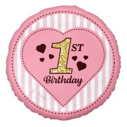 18" Μπαλόνι 1st Birthday Ροζ & Χρυσό