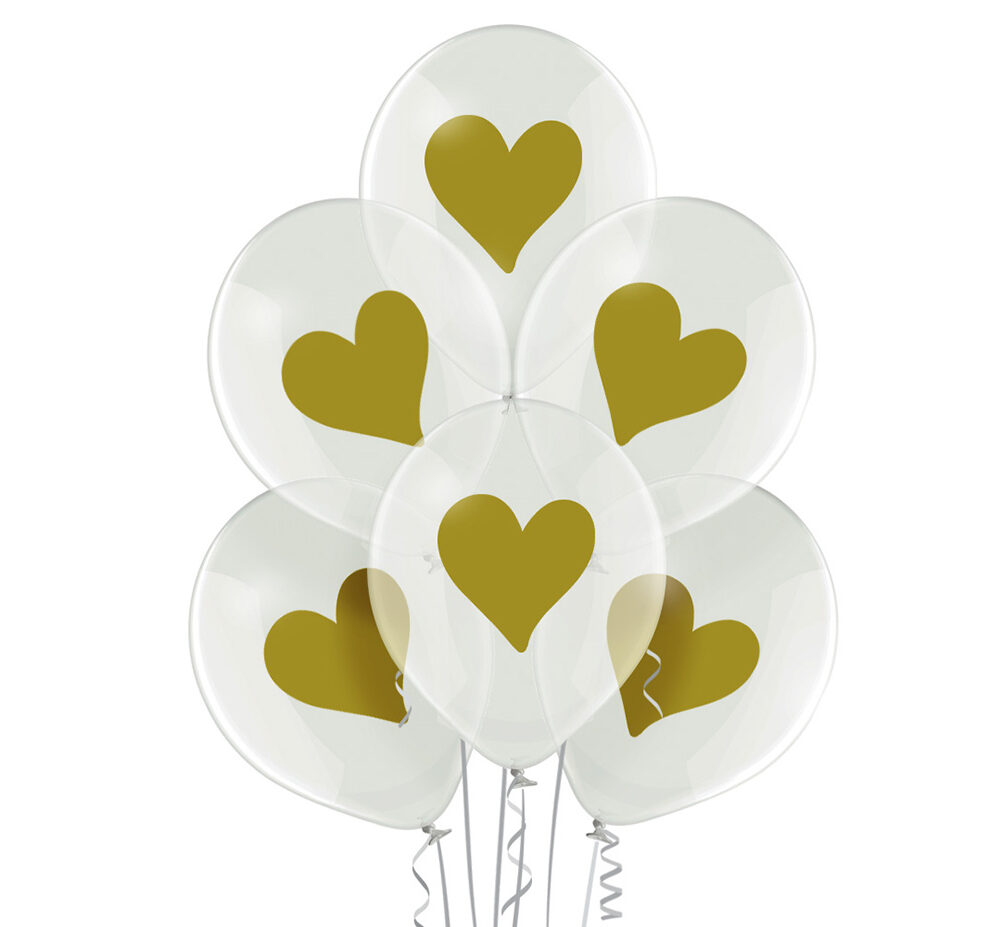 Σετ διάφανα μπαλόνια με χρυσή Καρδιά