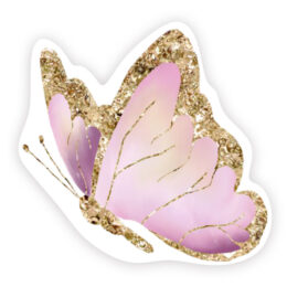 Ξύλινο Διακομητικό Πεταλούδα ροζ καθιστή