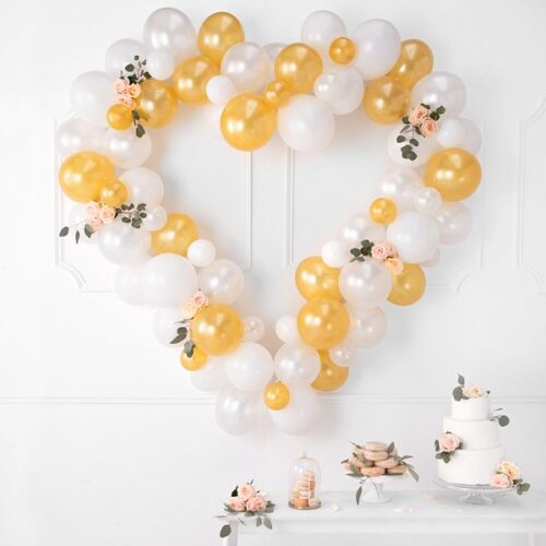 Σετ κατασκευής μπαλονιών - Καρδιά λευκό & χρυσό