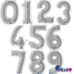 Μπαλόνια Αριθμοί Ασημί 100 cm