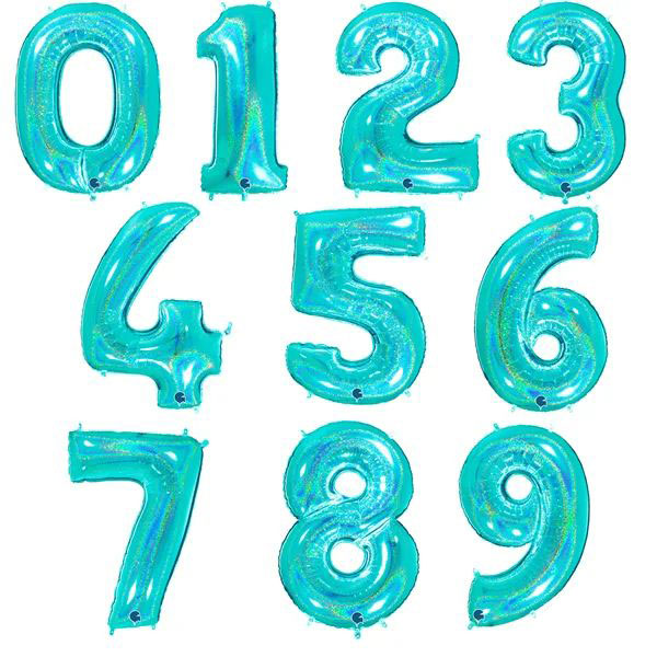 Μπαλόνια Αριθμοί Τιρκουάζ με γκλίτερ 100 cm