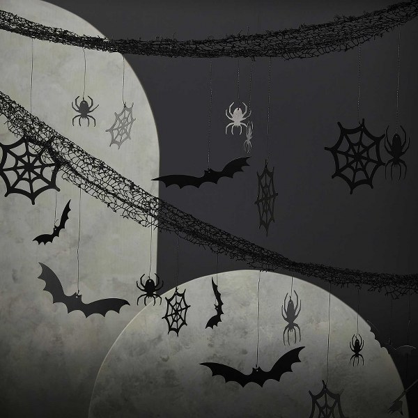 Backdrop με κρεμαστές αράχνες νυχτερίδες και ιστούς