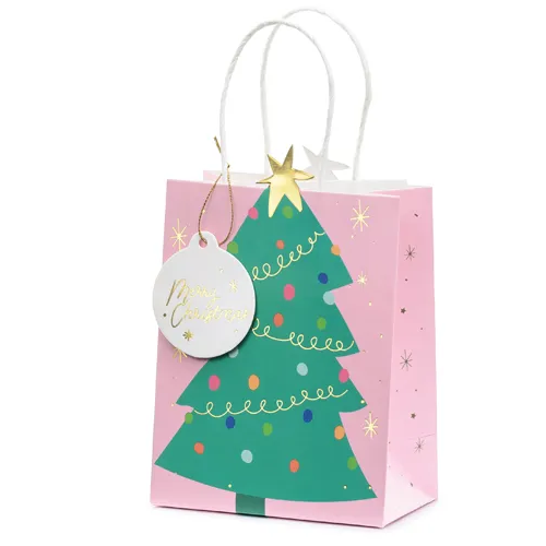 Τσάντα Δώρου ροζ με Χριστουγεννιάτικο Δέντρο