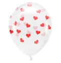 13" Μπαλόνι με κόκκινες καρδιές Διάφανο (6τεμ)
