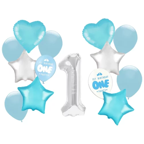Σετ γαλάζια μπαλόνια για Πρώτα Γενέθλια (14 τεμ)