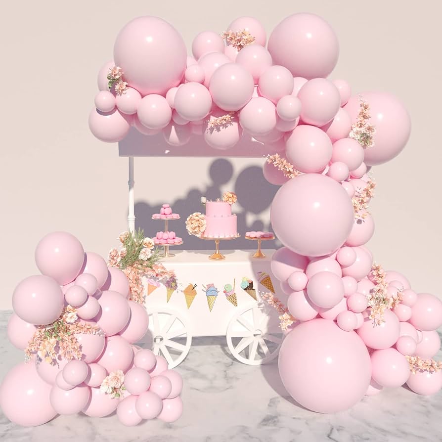 Macaron ροζ λάτεξ μπαλόνια αψίδα candy bar βάπτισης