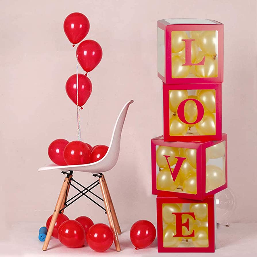 Κόκκινα Κουτιά διακόσμησης για μπαλόνια - LOVE