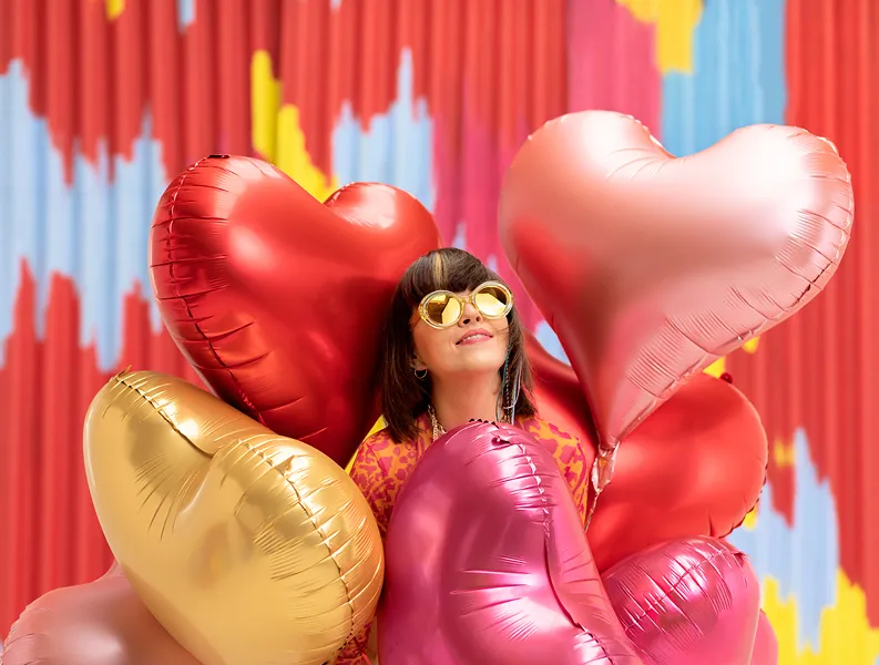 30" Μπαλόνι Ροζ-χρυσό σατέν Καρδιά funky