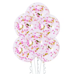 Σετ διάφανα μπαλόνια με ροζ & χρυσό κομφετί (4 τεμ)