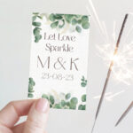 Καρτάκι γάμου με sparkler stick - Ευκάλυπτος (10 τεμ)