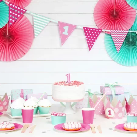 Χάρτινα Διακοσμητικά ροζ 1st Birthday (4 τεμ)