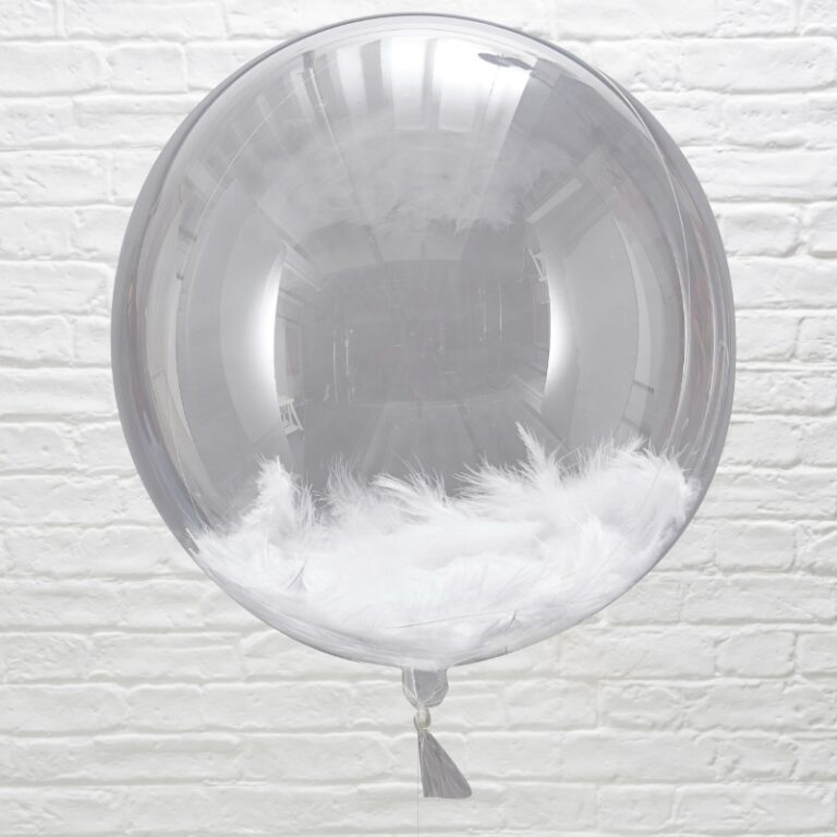 18" Διάφανο Orbz Μπαλόνι με λευκά πούπουλα