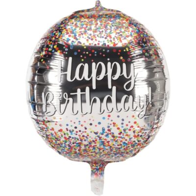 Μπαλόνι Ασημί Happy Birthday κομφετί