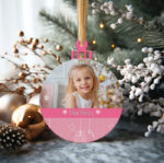 Στολίδι με φωτογραφία - pink Christmas