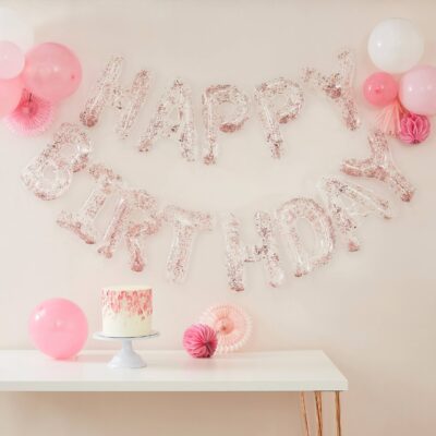 Μπαλόνια Happy Birthday Rosegold κομφετί (13 τεμ)