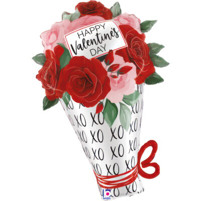 30" Μπαλόνι Βαλεντίνου - Μπουκέτο με Τριαντάφυλλα