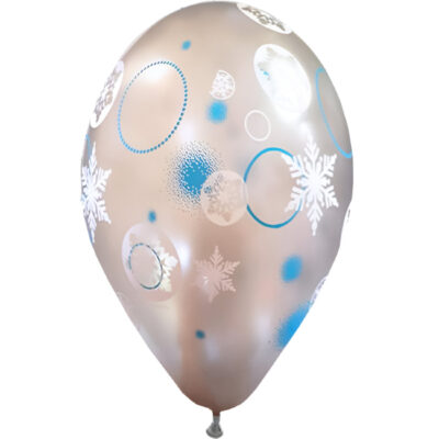 12" Μπαλόνι τυπωμένο Ασημί Χιονονιφάδες & κυκλάκια