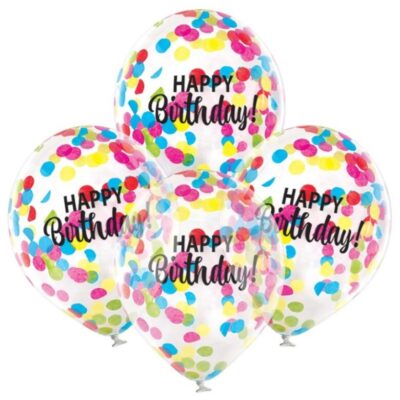 Λάτεξ μπαλόνια Happy Birthday με κομφετί (4 τεμ)