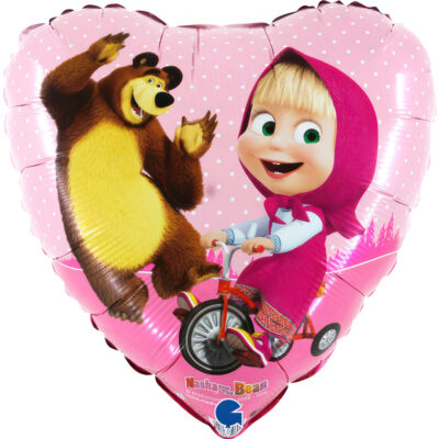 18" Μπαλόνι Καρδιά Μάσα και Αρκούδος με ποδήλατο